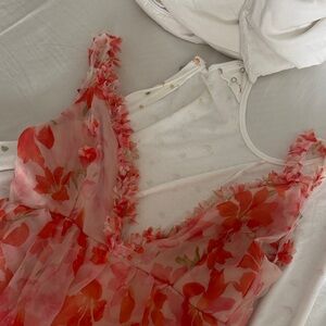 Floral Pink orange 3D flower gown maxi